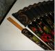 Antique Spanish Painted Wood Roses And Black Silk Fan Other photo 4