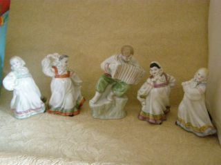 Porcelain Figure Accordion Player And Four Dancers.  Russian Dance.  Statue Ussr photo