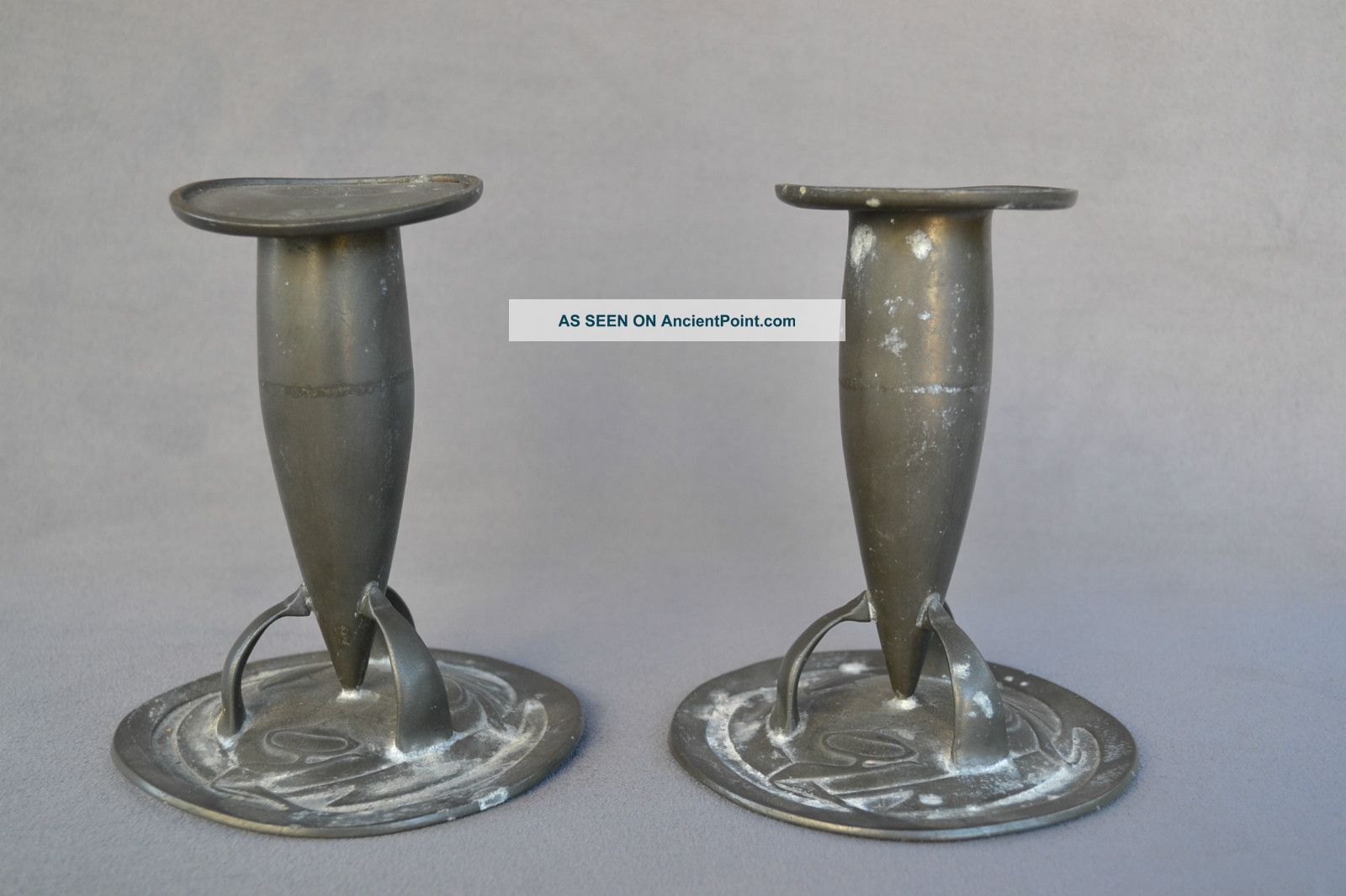 Tudric Pewter Pair Of Candle Holders Archibald Knox Liberty & Co England C.  1905 Metalware photo
