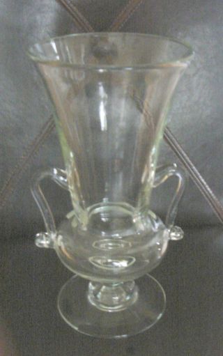 Antique Victorian Art Glass Pedestal Vase With Scroll Handles photo