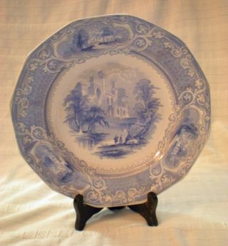 E Challinor & Co Priory Dinner Plate Antique 1853 - 1862 Flow Blue Fenton Pottery photo