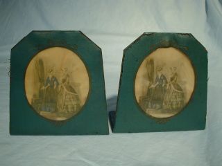 Lovely Antique French Bookends With French Ladies Print Great Shabby Chic Pieces photo