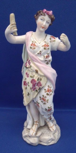 German Bisque Porcelain China Goddess Figurine With Baton photo