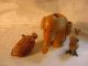 3 Vintage Wood Animals Elephant Pig & Bird Glass Eyes Mid Century Danish? Carved Figures photo 1