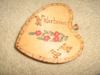 Tramp Art,  Heart Shaped Carved Box,  W/hand Painted Flowers,  Watertown,  Ny photo