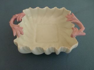Vintage Unusual Square Porcelain Dish With Pink Handles photo