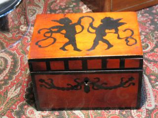 Wood Casket Box With Painted Angel/putti Motif photo