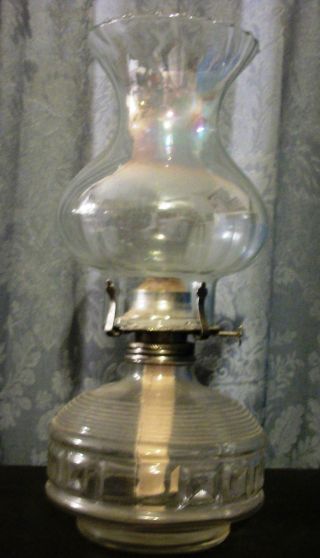 Awesome Irridescent Glass Hurricane Oil Lamp Globe/chimney/shade Vintage Beaded photo