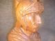 Antique Bust Of A Spartan Solder Hand Craved Wooden Folk Art Newel Post Finial Carved Figures photo 6