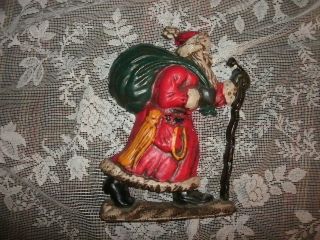 Vintage Cast Iron Doorstop Santa Red Coat Staff & Bag photo