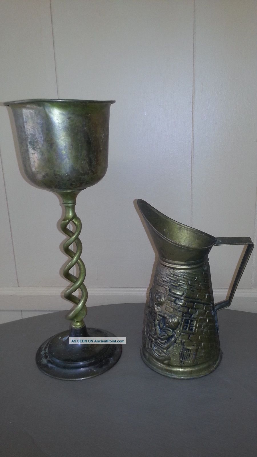 Peerage Brass Pitcher And Large Candle Holder Metalware photo