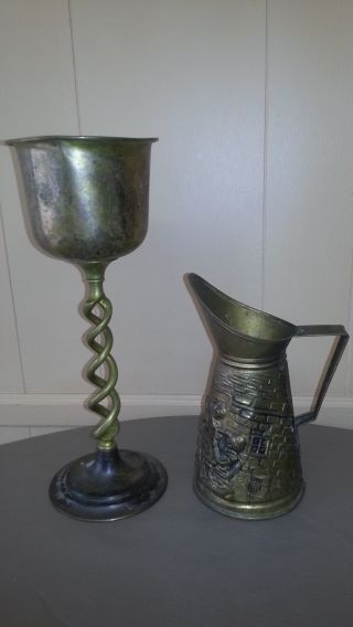 Peerage Brass Pitcher And Large Candle Holder photo