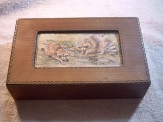 Wooden Box Raccoons Embroidery Made In Poland photo