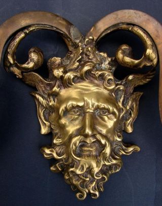 Magnificent Antique Bronze Satyr Mask Wall Candle Stick Holder 19th.  Century photo