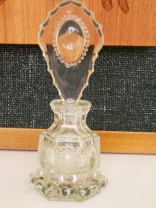 Antique Czech Glass Perfume Bottle With Large Finial Beaded Medallion photo