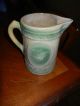 Antique Salt Glaze Earthenware Tan Green Milk Pitcher A.  E.  Hull? Cows Embossed Pitchers photo 1