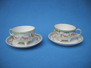 Antique European Ceramic,  Porcelain Demitasse Cups & Saucers Pair photo