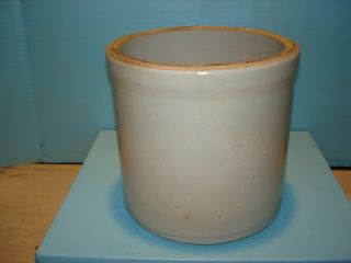 Antique Vintage Stoneware Crock,  Off White/ Gray Salt Glaze,  7 - 1/4 