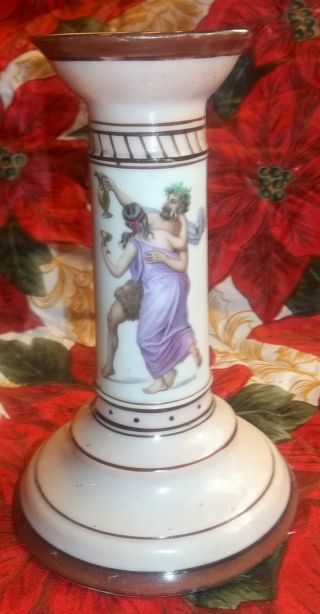 Antique Classical Greek Themed Late Victorian Porcelain Candlestick photo