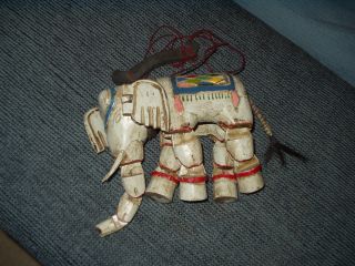 Antique Wood Elephant Marionette With Horsehair (?) Tail photo