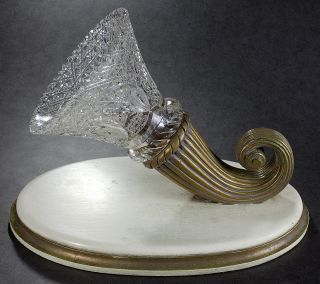 Vintage Antique Cut Glass Crystal Flower Frog Cornucopia Hollywood Regency photo