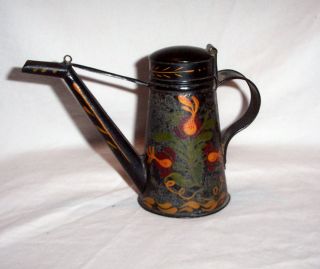 Small Antique Toleware? Oil Kerosene Lamp Filler W Angled Spout,  5 1/2 