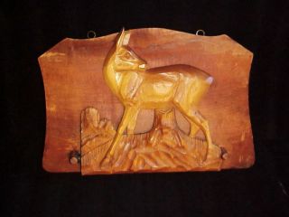 Vintage Carved Wood Fawn Deer Hanging Letter Or Paper Holder photo