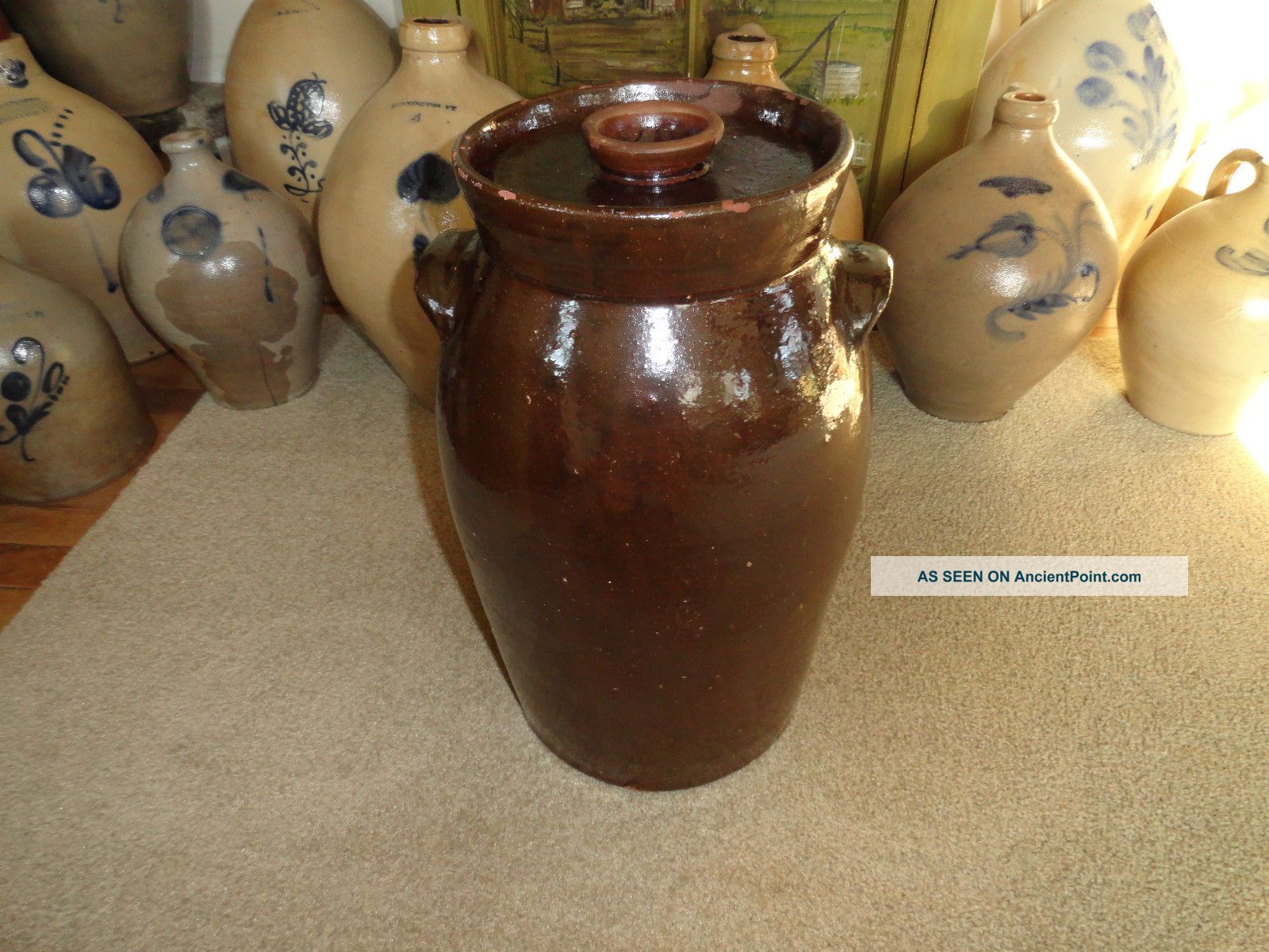 Antique Stoneware (redware) 5 Gal.  Churn (possibly Southern?) Crocks photo