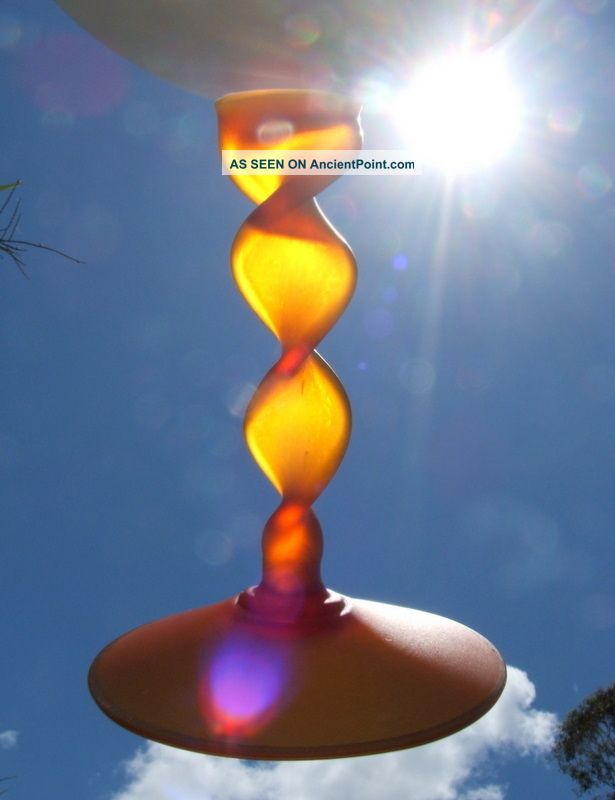 1960s Amber Twist Stem On White Glass Sunflower Bowl - Gc Bowls photo