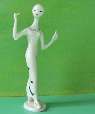 Rare Ufo Alien Woman Vintage Hungarian Art Deco Hollohaza Porcelain Figurine photo