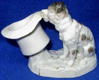 Old Porcelain Match Toothpick Holder,  Dog With Man ' S Top Hat,  Germany photo