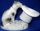 Old Porcelain Match Toothpick Holder,  Dog With Man ' S Top Hat,  Germany Figurines photo 1