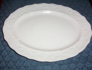 Old Large White Large Serving Platter With Floral Design 13 1/2 