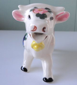 Antique Vintage Floral Cow Creamer Made In Japan Hand Painted Tail Up: Nr photo