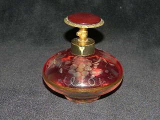 Vintage W.  Germany Ruby Flash Atomizer Perfume Cut Clear Glass Grapes Vines photo