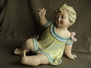 Large Antique German Bisque Girl W/butterfly Piano Baby Intaglio Eyes Figurine photo