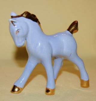 Vintage Porcelain Ceramic Pottery Darling Blue Colt Horse Figurine Gilt Trim photo