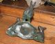 Antique Bronze Figural 3 Rabbits Trinket Dish / Jewelry Holder / Card Receiver Metalware photo 2