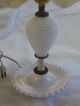 Rare Hobnail Milk Glass Lamp W/vinyl& Cloth Shade - Works Great Lamps photo 2