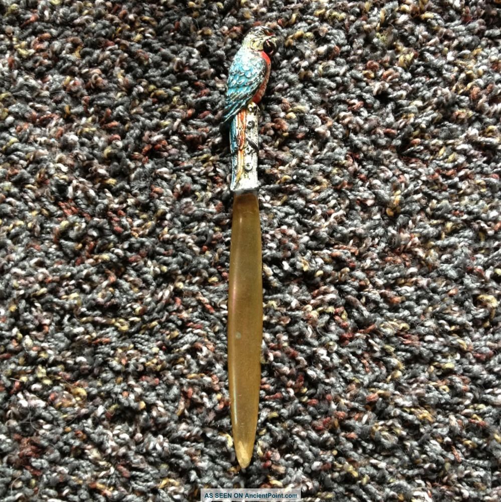 Htf Hubley Parrot Bronze Cast Iron Art Letter Paper Bill Desk Knife Opener Metalware photo