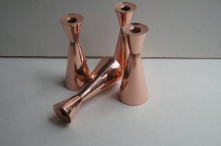Vintage Modernist E Dragsted Artist Denmark Set 4 Copper Candlesticks Holders photo