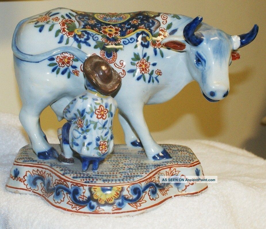 Prattware Farmer Milking Cow Figure C.  1825 Mark Ar Figurines photo
