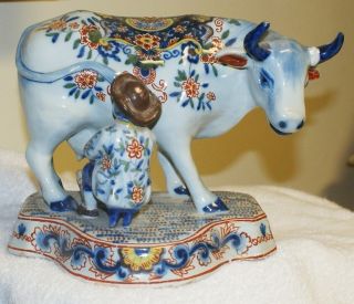 Prattware Farmer Milking Cow Figure C.  1825 Mark Ar photo