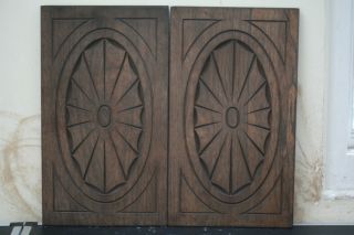 Pair Of 19th C.  Rosewood Carved Wooden Panels With Central Carvings photo