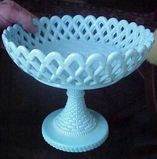 Antique Challinor & Taylor Blue Milk Slag Glass Fruit Bowl Compote Circa 1885 Nr photo