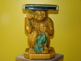 Vintage Ceramic Pottery Statue Monkey Majolica Ex photo