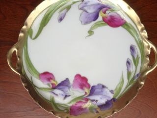 Vintage Bavarian Plate D Signed Favre Pink/purple W Gold Rim & Handles photo