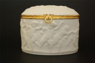 Vintage French Limoges Porcelain Dresser Box W/ Gilt Mounts photo