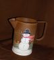 Antique Toleware Snowman Pinted Pitcher,  Rust And Painted Metalware photo 2
