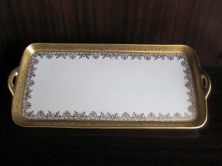 Porcelain Platter With Handles Karlsbader Fine Rectangle Signed Gold Decoration photo
